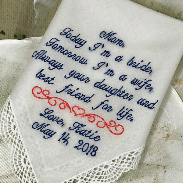 Mother of the Bride Gift from Daughter | Wedding Handkerchief {Embroidered} Wedding Gift for Mom | Wedding Thank You Gift | Daughter Wedding