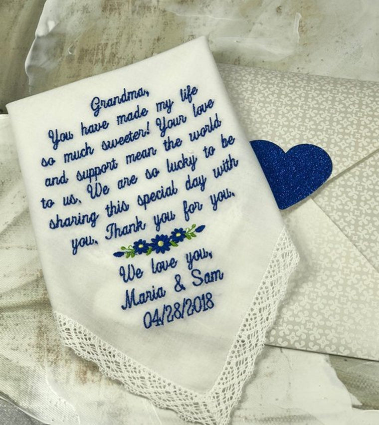 Grandmother Wedding Handkerchief | Grandmother of the Bride |Embroidered Grandmother Gift | Wedding Gift for Grandmother, Nana wedding gift