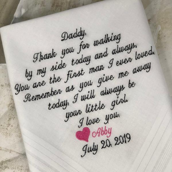 Custom Embroidered Wedding Handkerchief | Father Of The Bride Gift. Hankie For Dad, Groom Handkerchief, Husband Handkerchief, Embroidered