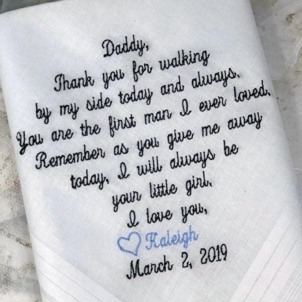 Embroidered Wedding Handkerchief <Personalized Wedding Handkerchief For Father Of The Bride> Wedding Gift For Dad Wedding Day Embroidered