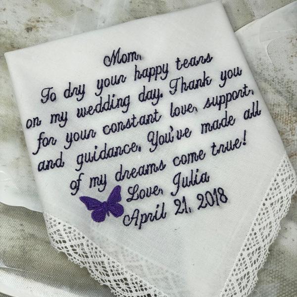 Wedding Gift For Mom |Wedding Handkerchief | Embroidered Personalized Handkerchief | Mom Gift | Mother of the Bride Handkerchief