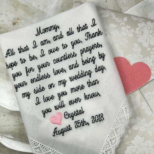 Mother of the Bride Wedding Handkerchief, Wedding Handkerchief Mother of the Bride Gift, EMBROIDERED-CUSTOMIZED-wEDDING hANKIES-personalized