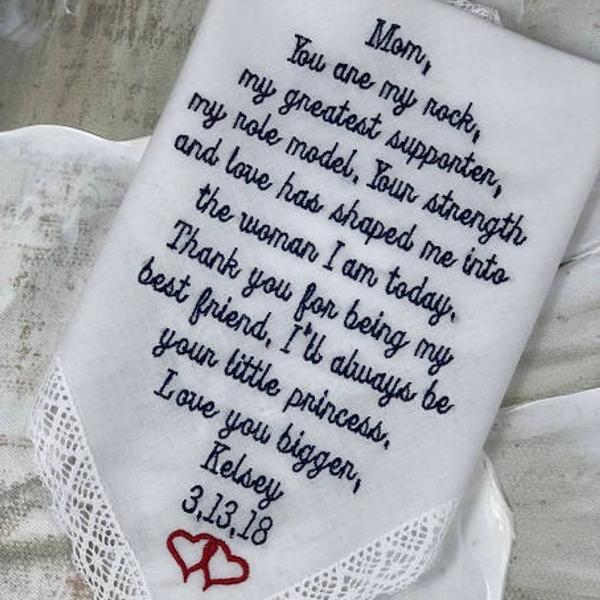 Personalized Wedding Handkerchief Mother Of The Bride Wedding Gifts for Parents Mother of the Bride Gift Personalized Hankerchief