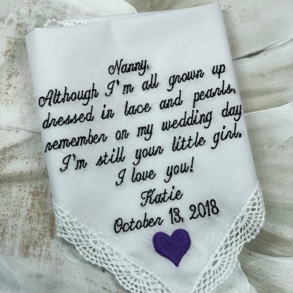 Embroidered Wedding Handkerchief, Grandmother Of The Bride Gift, Custom Handkerchief, Wedding Hanky, Grandmother Gift