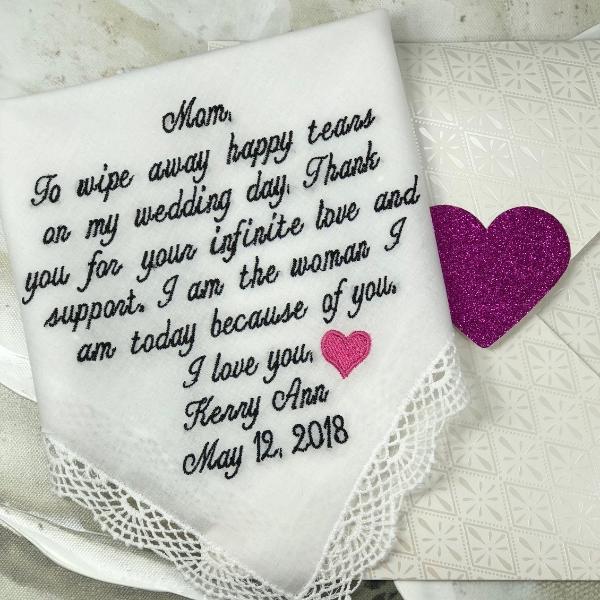 Mother Of The Bride Handkerchief. Wedding Handkerchief EMBROIDERED-CUSTOMIZED- Wedding Hankies-Mother of the Bride Gift -wEDDING EmBrOIDERED