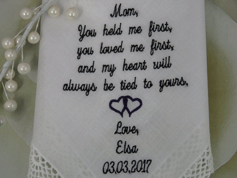 Mother Of The Bride Gift Wedding Handkerchief Embroidered Wedding Handkerchief Wedding Gift For Mom Of The Bride Daughter gift for Mom