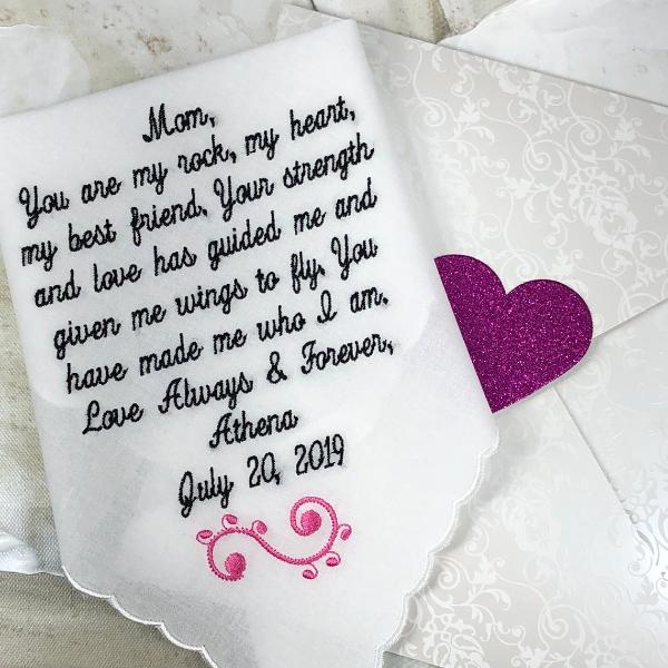 Mother of the Bride Handkerchief from Bride,-wedding handkerchief from daughter-Embroidered-Mother of bride gift from bride, gift embroidery