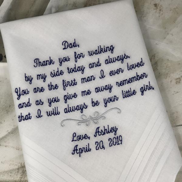 Embroidered-Daddy, Of All The Walks We Have Taken Together, Today Is My Favorite-Wedding Handkerchief-Father Of the Bride Gift Hankie-Hanky