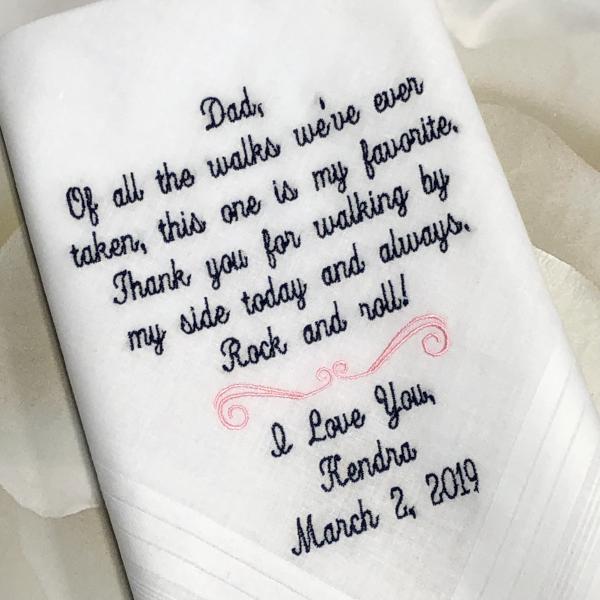 Embroidered Wedding Handkerchief. Father Of The Bride Wedding Gift. Gift For Dad Wedding Day From Bride *EMBROIDERED PERSONALIZED CUSTOMIZED