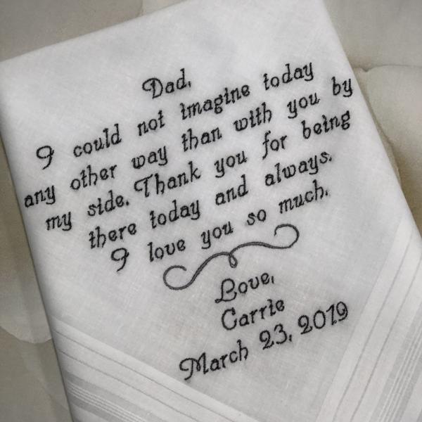 Embroidered Wedding Handkerchief Personalized Wedding Gift For Dad from Daughter.