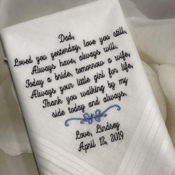 Embroidered Wedding Handkerchief for Your Dad On your Wedding. Embroidered Bridal Gift for your Father- Embroidered Dad Gift