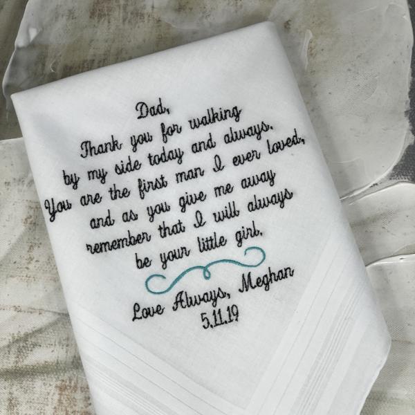 Embroidered Wedding Handkerchief Father of the Bride. Wedding Gift For Dad. Daddys Girl Dad Gift Personalized by Elegant Monogramming