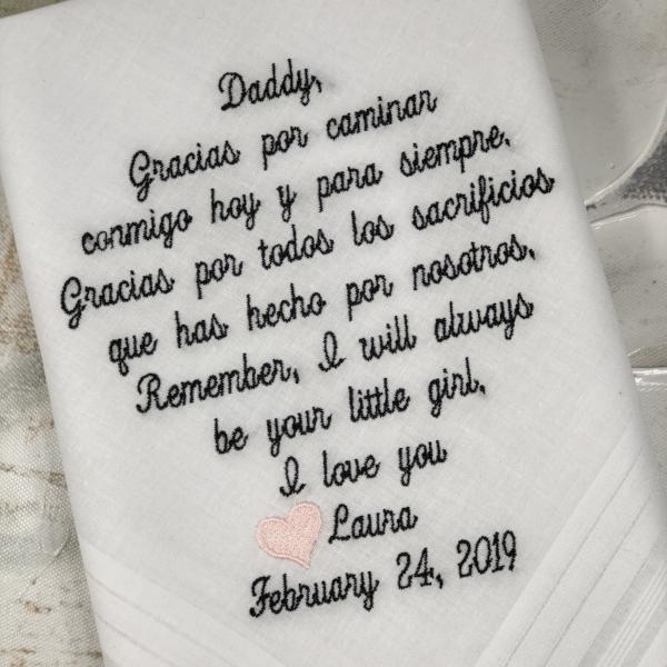 Embroidered Wedding Handkerchief - Father Of The Bride Wedding Gift -Dad Daughter Gift, wedding hankie embroidery, Custom Embroidered Gift