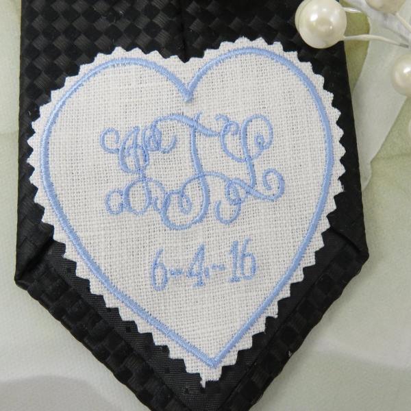 Embroidered Wedding Tie Patch. Father of the Bride, Groom, Best Man, Or Bride. Linen Fabric. Pair it with a Wedding Handkerchief. Great Gift
