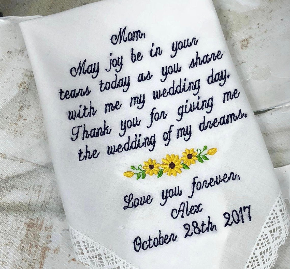 Wedding Handkerchief For Mom-Mom Handkerchief-Mother Of The Bride Wedding Gift-WeddingHandkerchief Wedding Hanky Love You Forever Gift