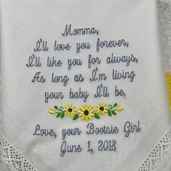 Mother Wedding Handkerchief, Custom Embroidered Wedding Gift