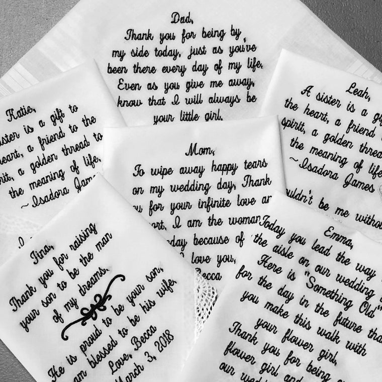 Six Embroidered Handkerchiefs Wedding Gift Set For Brides Family