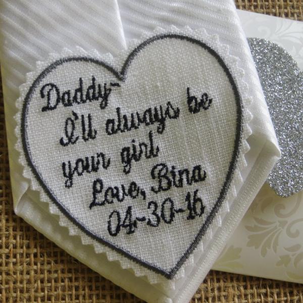 Embroidered Wedding Tie Patch. Father of the Bride, Groom, Best Man, Or Bride. Linen Fabric. Embroidered Gift Goes Well With a Handkerchief