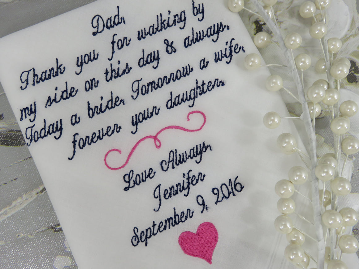 Father of the Bride Gift Embroidered Personalized Wedding Handkerchief Wedding Hankerchief Wedding Gift For Dad From The Bride Custom Hanky