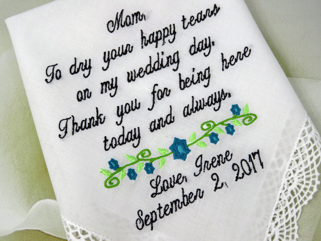 Personalized Wedding Handkerchief For Mother Of The Bride - Customized Wedding Handkerchief Gift - Embroidered Wedding Handkerchief Rustic
