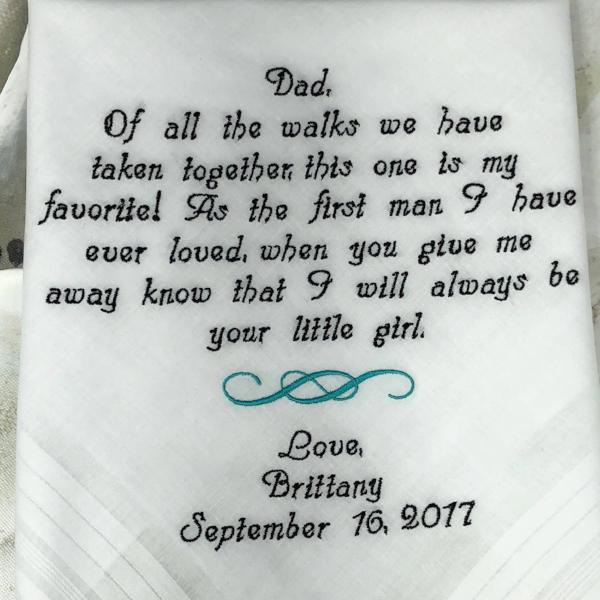 Embroidered Wedding Handkerchief for Father of the Bride | Custom Wedding Gift | One of a Kind Wedding Gift for Dad Wedding Shower Gift
