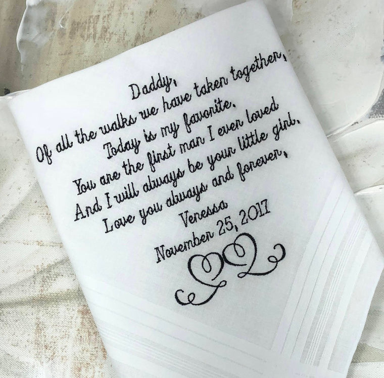 Personalized Wedding Handkerchief for Father of the Bride *Embroidered* Wedding Gift for Father of the Bride