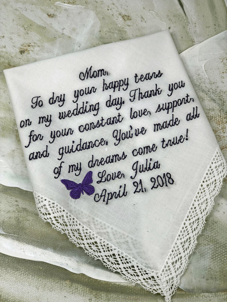 Wedding Gift For Mom |Wedding Handkerchief | Embroidered Personalized Handkerchief | Mom Gift | Mother of the Bride Handkerchief