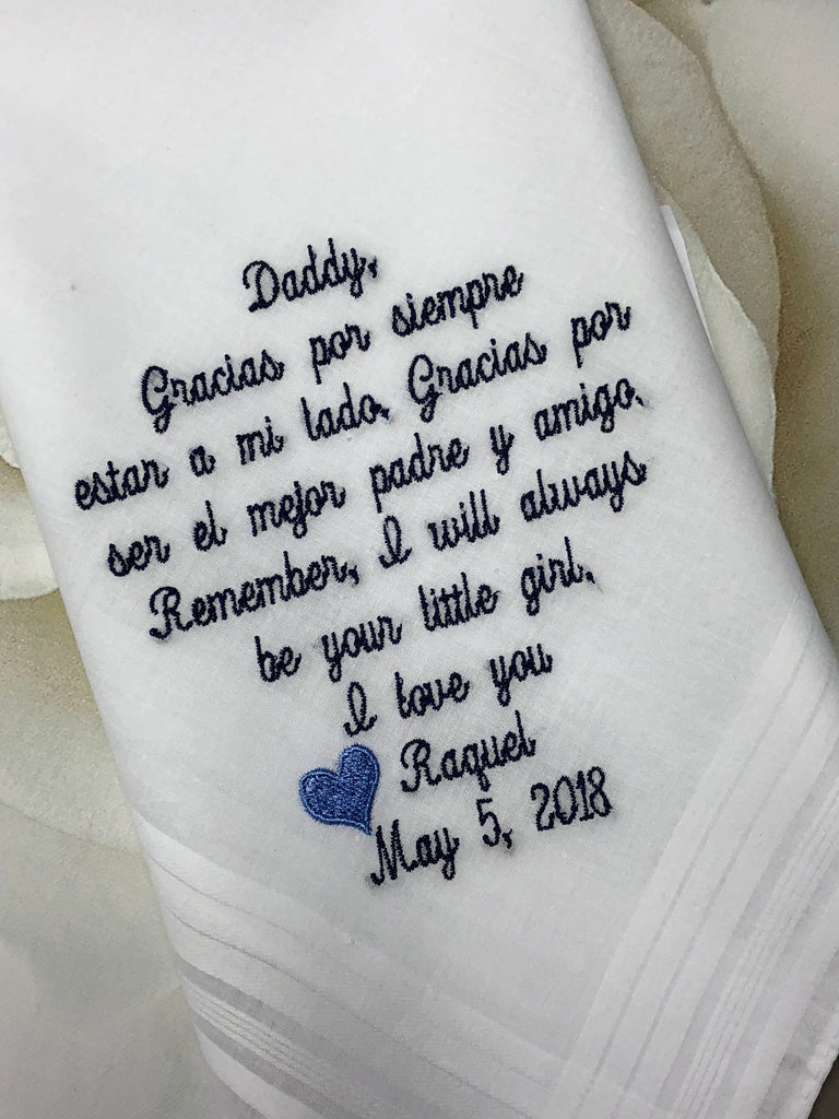 Father Wedding Handkerchief Gift. Customize Wedding Handkerchief Father Of The Bride Gift, Mother of the Bride Spanish Wedding Gift For Dad