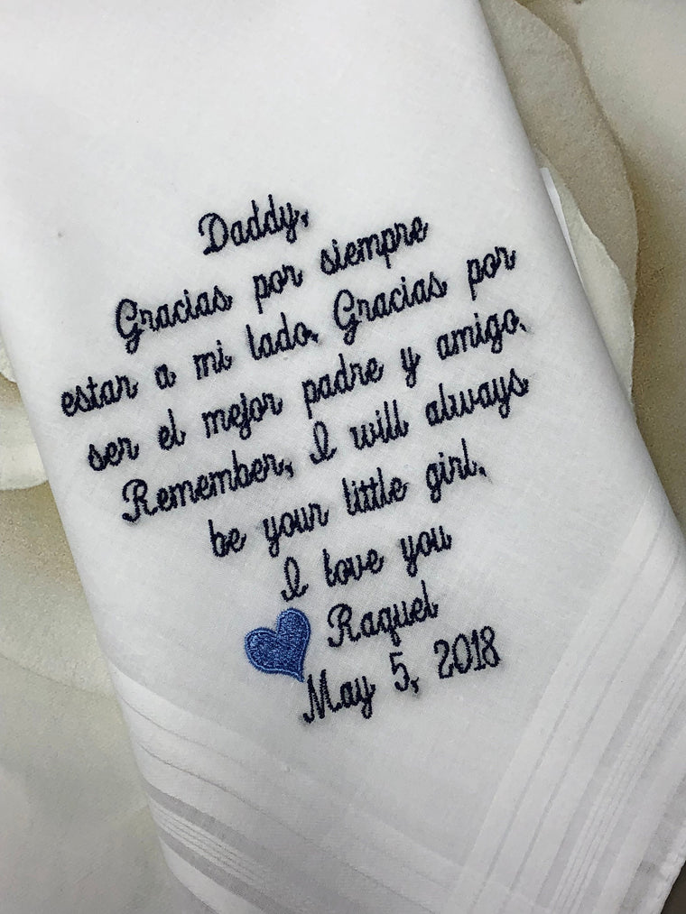 Father Wedding Handkerchief Gift. Customize Wedding Handkerchief Father Of The Bride Gift, Mother of the Bride Spanish Wedding Gift For Dad