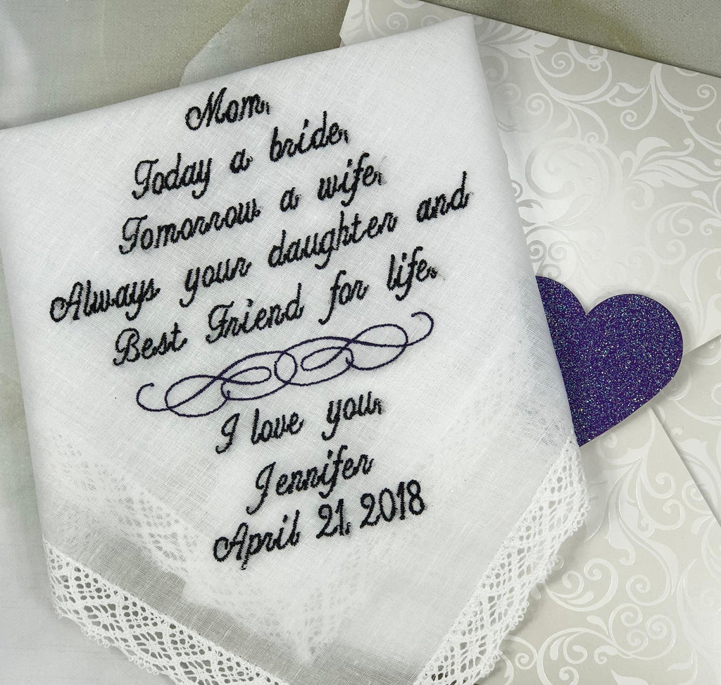 Mother Of The Bride Handkerchief - Today a Bride, Tomorrow a Wife, Best Friend for Life-Mother Of The Bride Hankerchief-Wedding Handkerchief