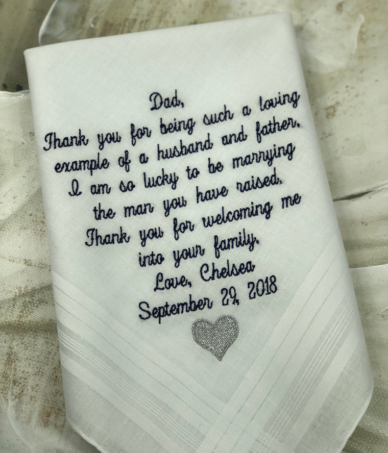 Wedding Handkerchief Embroidered. Father of the Bride wedding gift. Wedding Gift For Dad Handkerchief | Custom Personalized Embroidered Gift