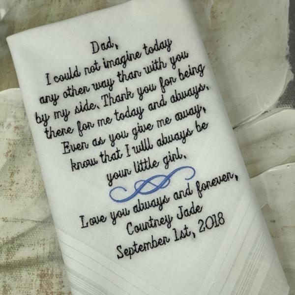 Custom Wedding Handkerchief | Embroidery 50 words or you may choose this verse shown.| Father Of The Bride Wedding Hankie | Wedding Day Gift