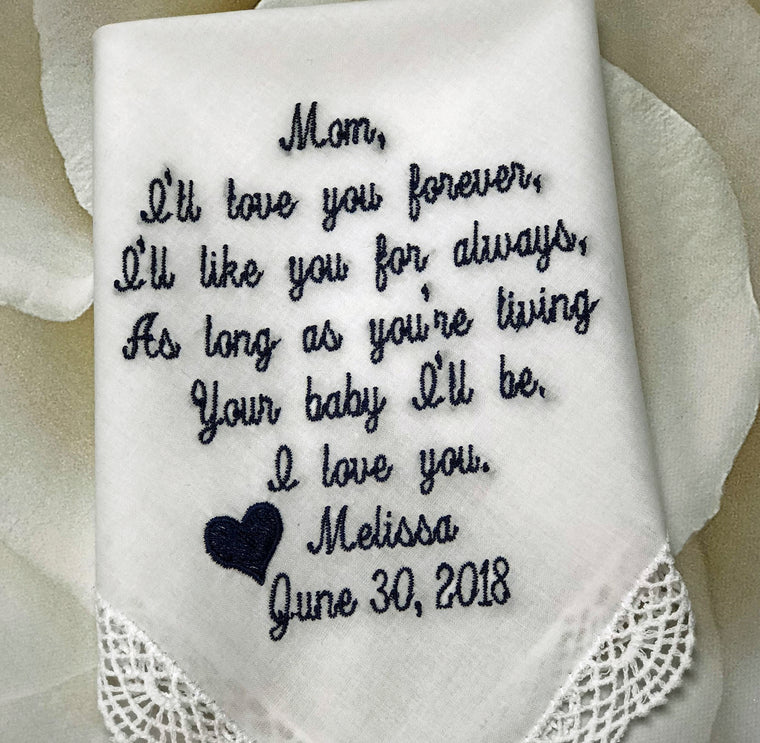 Mother of the Bride-Embroidered Wedding Handkerchief Wedding Gift For Mom From Bride Custom Hankies, Personalized Handkerchief Wedding Gift