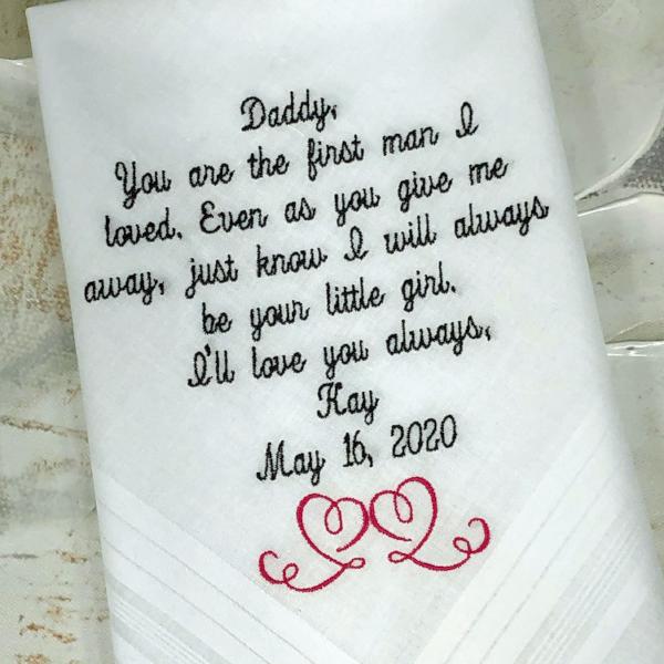 Embroidered Wedding Handkerchief, Father Of The Bride, Gifts For A Wedding, Bride Dad Gift, Bride and Groom Gift, Wedding Favors For Dad