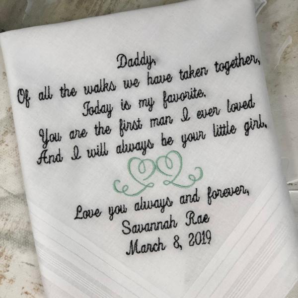 Custom Embroidery 30 words of your choice. Wedding Handkerchief Father Of The Bride Wedding Hankie Gift Father Of The Bride Wedding Gift Dad