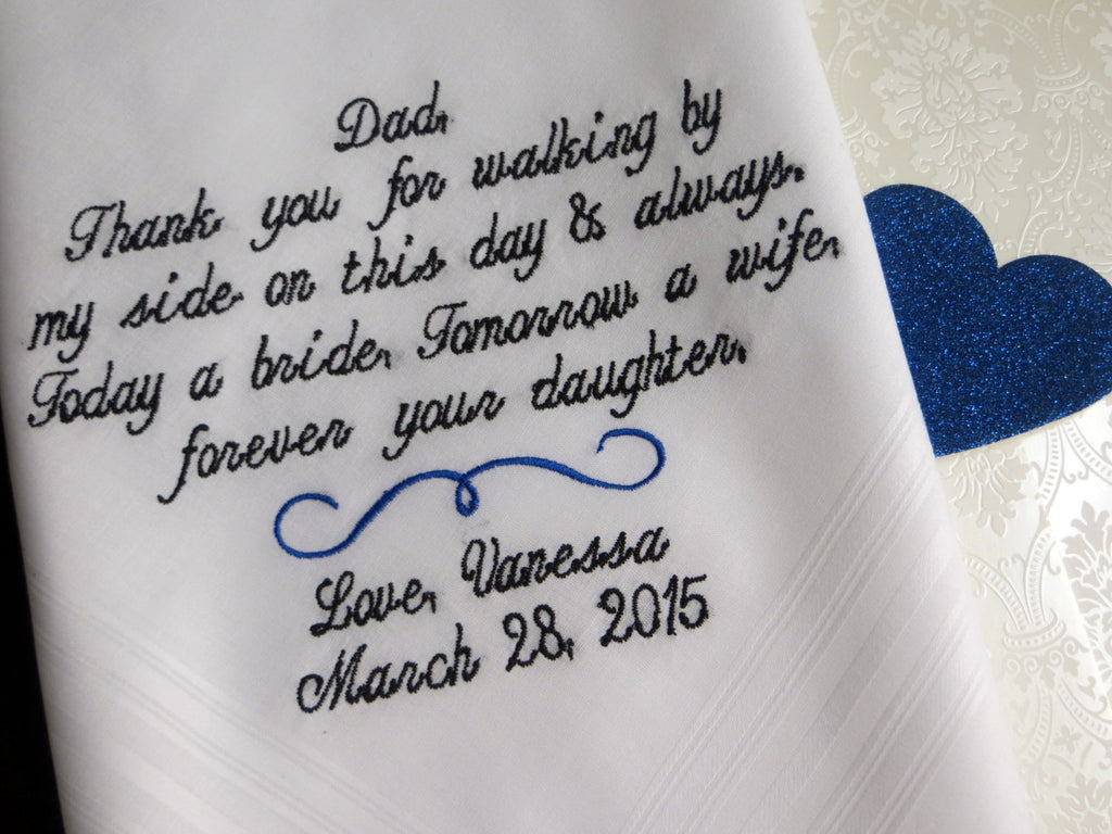 Wedding handkerchief- Father of the bride, Personalized Handkerchief_Wedding Gift For Dad -Embroidered Wedding Handkerchief. Custom Wedding