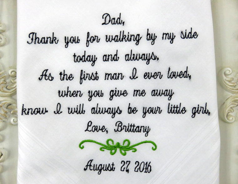 Father Of The Bride Gift, Embroidered Personalized Wedding Handkerchief, Wedding Gift For Dad From Bride by Elegant Monogramming